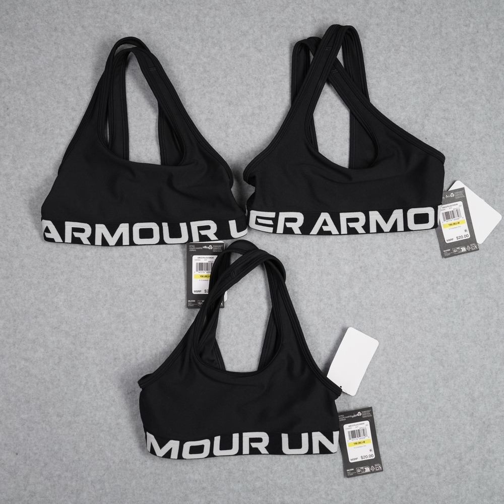 Under Armour Sports Bra Girls Medium Black G Crossback Bra 3 Pack 1390066 Fitted - Picture 1 of 3